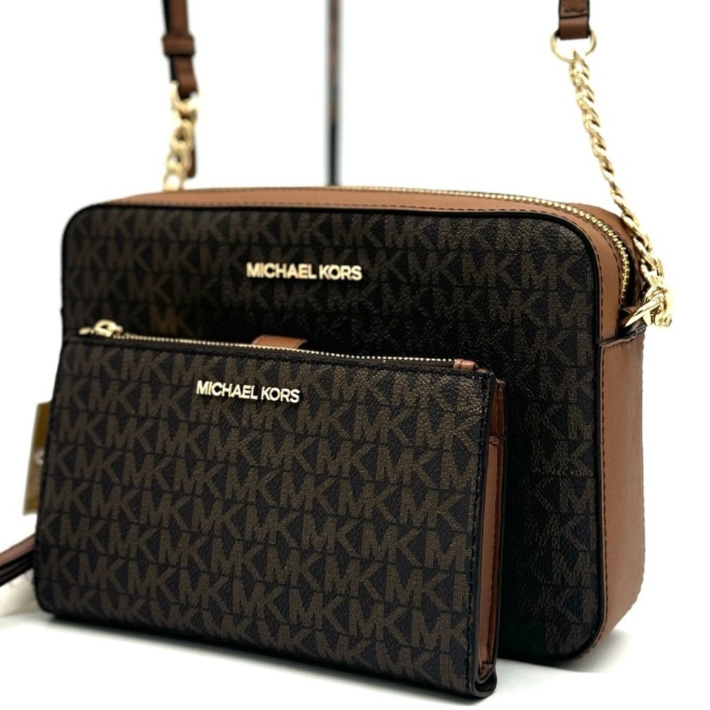 Michael Kors Large EW Crossbody Bag & Large Double Zip Wallet Brown